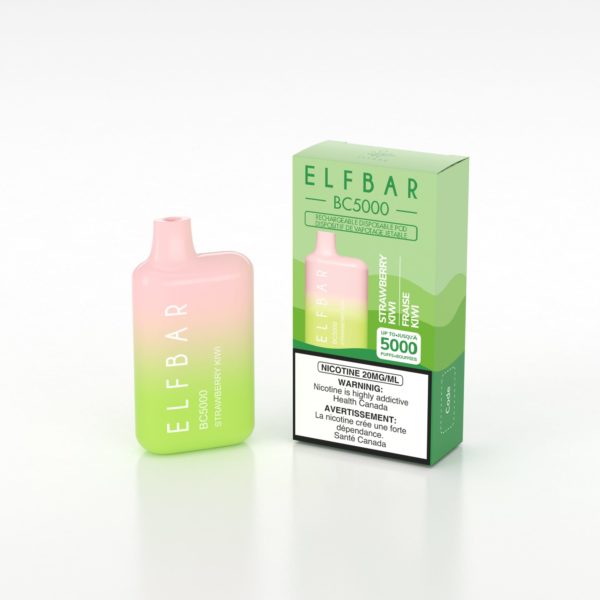 Order THC Vapes in Rochdale, The Strawberry Kiwi Elf Bar BC5000 vape mixes exotic kiwi and summer strawberry vape flavors.